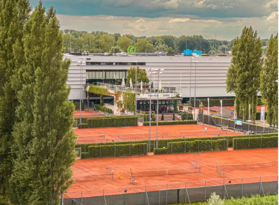 The Frans Otten Stadion on IJsbaanpad, seen from across the tennis courts